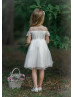 Cold Shoulder Ivory Lace Tulle Short Flower Girl Dress Cold Shoulder Ivory Lace Tulle Short Flower Girl Dress